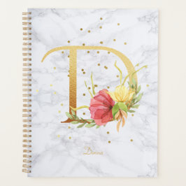 Modernes Marmorwasser goldenes Monogramm Letter D Planer