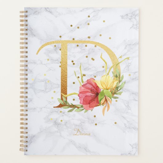 Modernes Marmorwasser goldenes Monogramm Letter D Planer (Vorderseite)