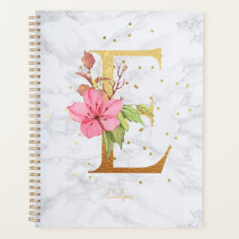 Modernes Marmorwasser goldenes Monogramm Letter E Planer