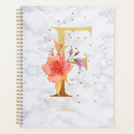 Modernes Marmorwasser goldenes Monogramm Letter F Planer