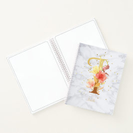 Modernes Marmorwasser goldenes Monogramm Letter I Notizblock