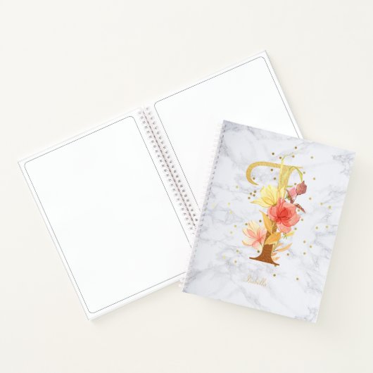 Modernes Marmorwasser goldenes Monogramm Letter I Notizblock (Innenseite)