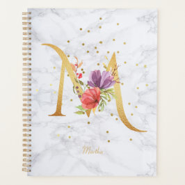 Modernes Marmorwasser goldenes Monogramm Letter M Planer