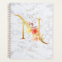 Modernes Marmorwasser goldenes Monogramm Letter N Planer
