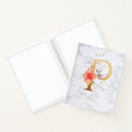 Modernes Marmorwasser goldenes Monogramm Letter P Notizblock