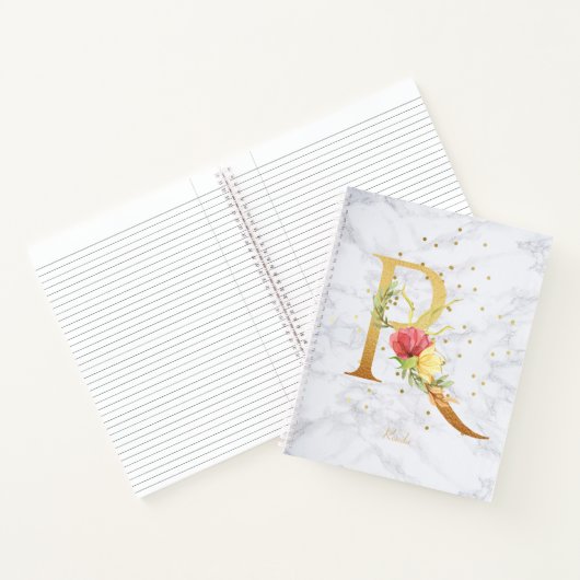 Modernes Marmorwasser Goldenes Monogramm Letter R Notizblock (Innenseite)