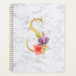 Modernes Marmorwasser goldenes Monogramm Letter S Planer