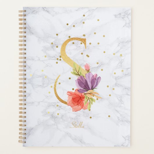 Modernes Marmorwasser goldenes Monogramm Letter S Planer (Vorderseite)