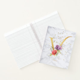 Modernes Marmorwasser goldenes Monogramm Letter V Notizblock