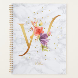 Modernes Marmorwasser goldenes Monogramm Letter W Planer