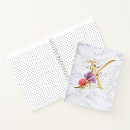 Modernes Marmorwasser goldenes Monogramm Letter X Notizblock (Innenseite)