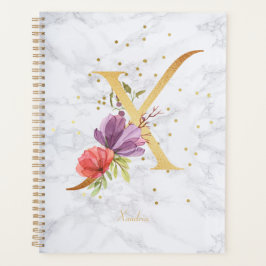 Modernes Marmorwasser goldenes Monogramm Letter X Planer