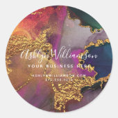 Modernes Marmorwasser lila goldgrün Runder Aufkleber (Vorderseite)