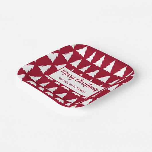 Modernes Maroon White Tree Muster Weihnachtsgebäck Pappteller (Gewinkelt)