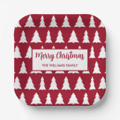 Modernes Maroon White Tree Muster Weihnachtsgebäck Pappteller (Vorderseite)