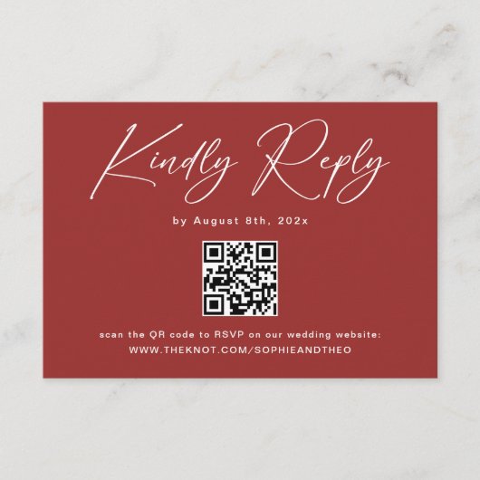Modernes Marroon Wedding RSVP Begleitkarte (Vorderseite)