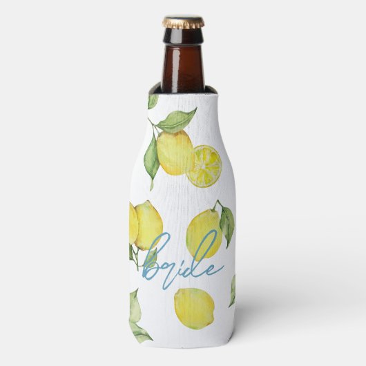 Modernes Matching Bride Bach Party | Zitronen Flaschenkühler (Flaschenvorderseite)