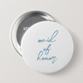 Modernes Matching Trauzeugin Bach Party | Blau Button (Vorne & Hinten)