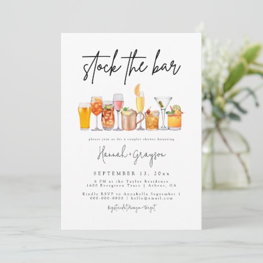 Modernes Material Die Dusche Bar Paare Einladung (Stehend Vorderseite)