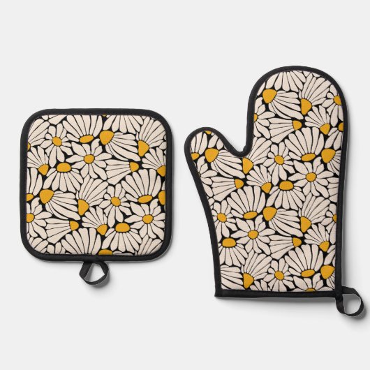 Modernes matisse inspiriertes Blumenretro Ofenhandschuh & Topflappen-Set (Vorderseite)