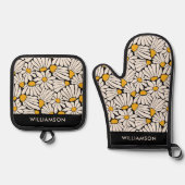 Modernes matisse inspiriertes Blumenretro Ofenhandschuh & Topflappen-Set (Vorderseite)