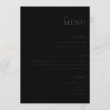 Modernes Matte Black Minimal Wedding Menü