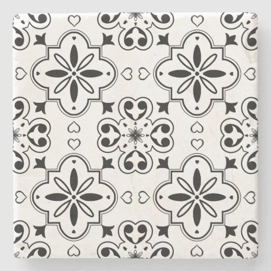 Modernes mediterranes portugiesisches Schwarz-Weiß Steinuntersetzer (Vorderseite)