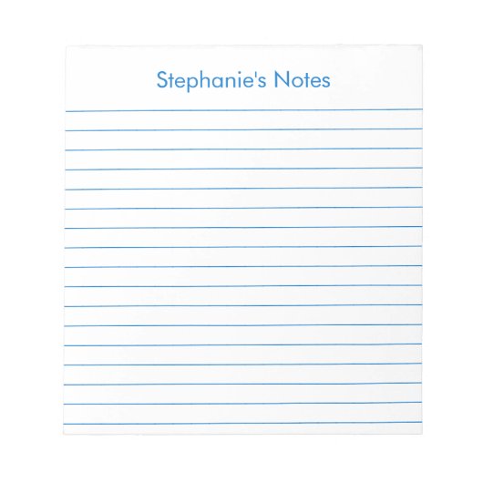 Modernes Medium Blue Lined Personalisiert Notizblock (Vorderseite)