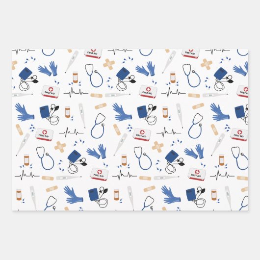 Modernes medizinisches Krankenpflegemuster Geschenkpapier Set (Vorderseite 2)