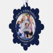 Modernes Meer und Grüße Foto Blau Ornament Karte (Linke Ecke)