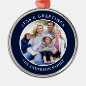 Modernes Meer und Grüße Foto Blue Metal Ornament Aus Metall (Vorne)