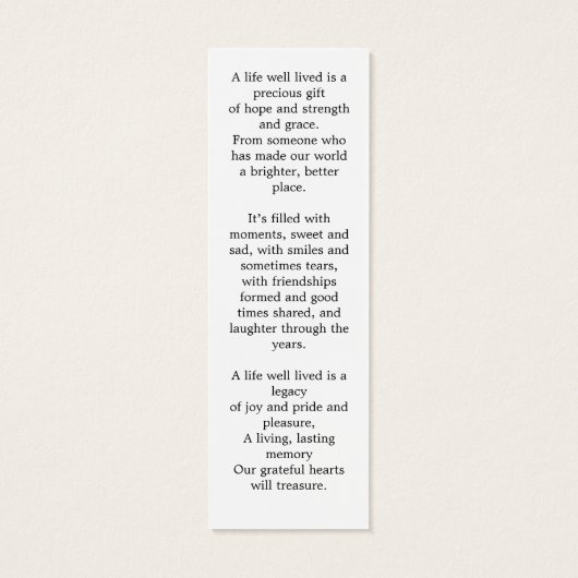 Modernes Memorial Gedicht Beerdigung Lesezeichen (Rückseite)