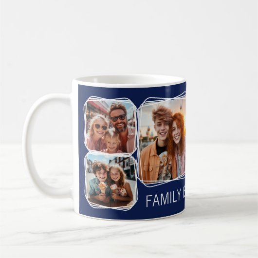 Modernes Memory 6-Foto Collage Template Navy C41 Kaffeetasse (Links)