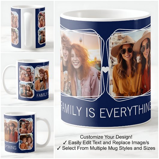 Modernes Memory 6-Foto Collage Template Navy C41 Kaffeetasse