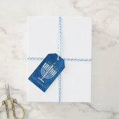 Modernes Menorah Blue Hanukkah-Geschenk-Tag Geschenkanhänger (Mit Garn)