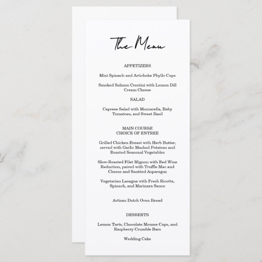 Modernes Menü für Hochzeitsempfang Menükarte (Vorne/Hinten)