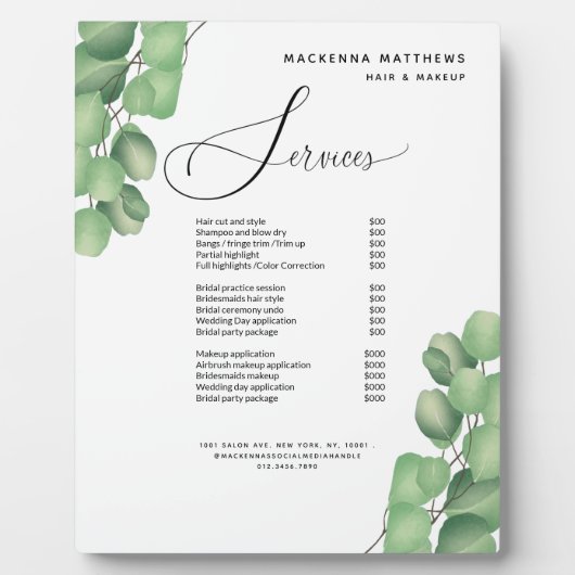 Modernes Menü im Bereich Foliage Greenery Hair Sty Fotoplatte (Vorderseite)