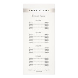 Modernes Menü mit der weißen Preisliste des Salons