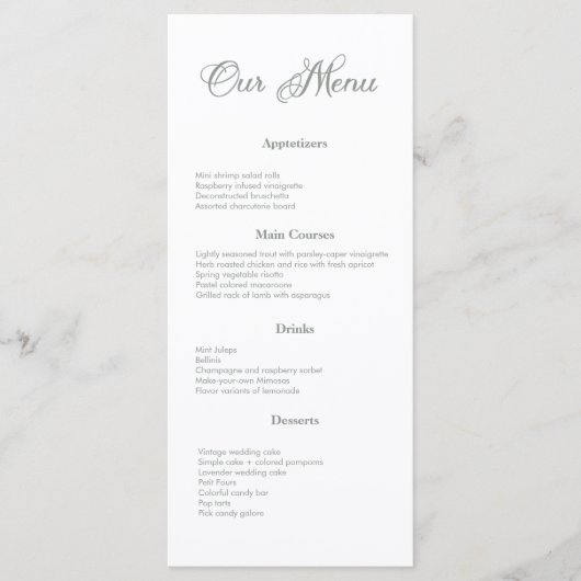 Modernes Menü mit grüner Kalligrafie Menükarte (Vorderseite)