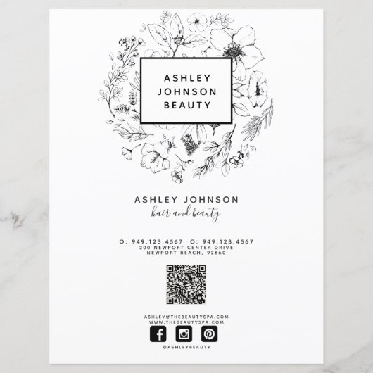 Modernes Menü mit QR Code Schwarz-weiß Wellness-Ce (Rückseite)