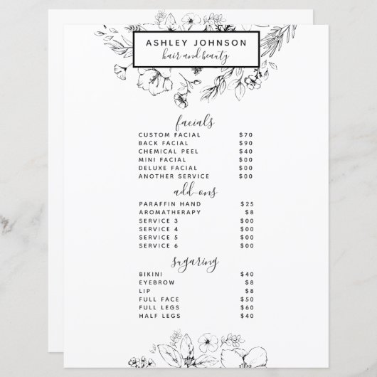 Modernes Menü mit QR Code Schwarz-weiß Wellness-Ce (Vorne/Hinten)