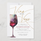 Modernes Merlot Gold Vino vor Vows Brautparty Einladung (Vorderseite)