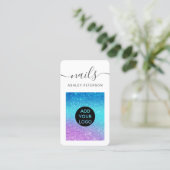 Modernes Mermaid-Glitzer lila-Blue-Nails-Skript Visitenkarte (Stehend Vorderseite)