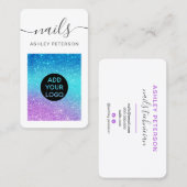 Modernes Mermaid-Glitzer lila-Blue-Nails-Skript Visitenkarte (Vorne/Hinten)