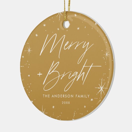 Modernes Merry-and-Bright-Script-Gold-Foto Keramik Ornament (Links)