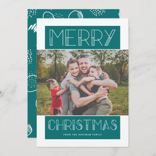 Modernes Merry | AQUAMARIN | FOTO Feiertagskarte (Vorne/Hinten)