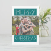 Modernes Merry | AQUAMARIN | FOTO Feiertagskarte (Stehend Vorderseite)