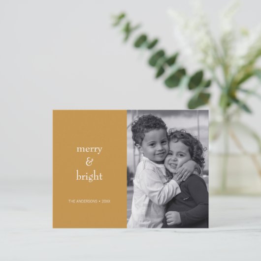 Modernes Merry & Bright Gold Weihnachten Foto (Stehend Vorderseite)