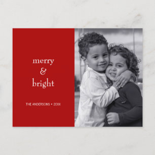 Modernes Merry & Bright Red Christmas Foto Feiertagspostkarte