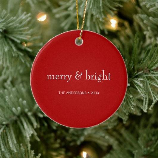 Modernes Merry & Bright Red Christmas Holiday Foto Keramik Ornament (Baum)